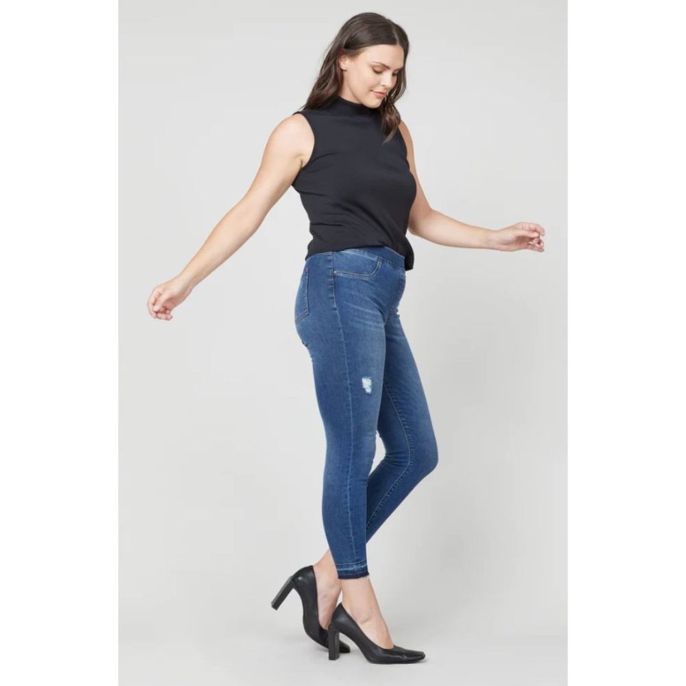 Spanx Distressed Ankle Skinny Jeans Medium Wash Pull On Size‎ M 20203R $98 - Picture 3 of 12